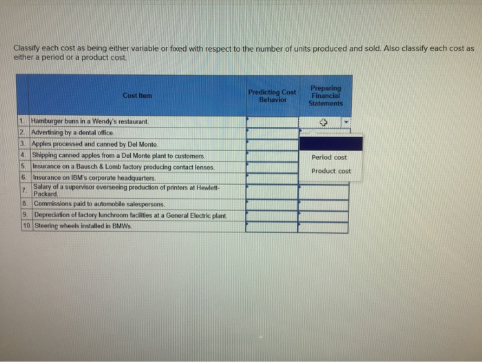as either a period or a product cost Predicting CostFinancial Cost Item