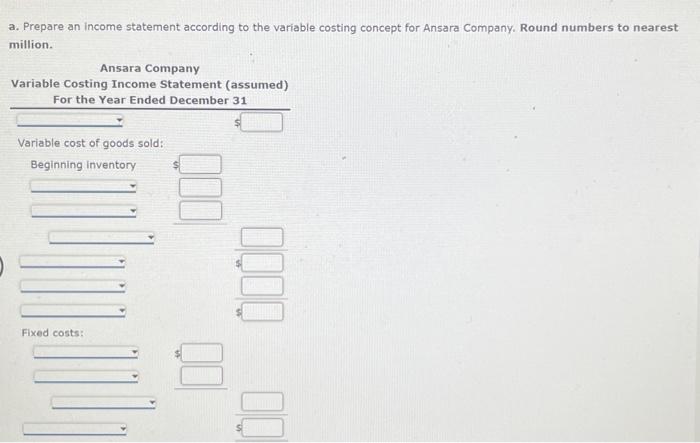 recent income statement of Ansara Company for the year ended December 31