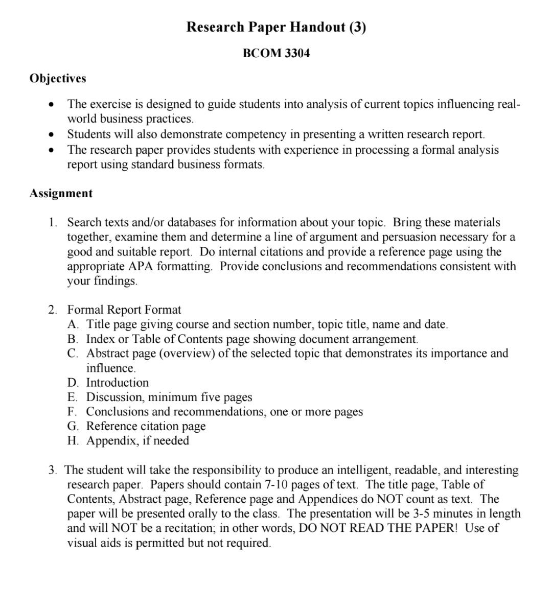 Objectives - The exercise is designed to guide students into analysis