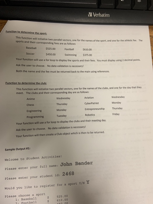 image these are the other sampels the instructions talk about Verbatim Program