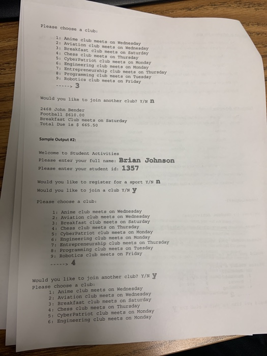 12: or clubs to join. A student You are to create a