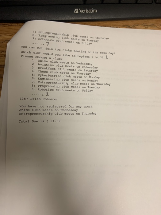 program, using separate compilation, for a student choosing a sport and/or clubs