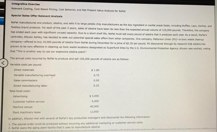  Norar Integrative Exercise Relevant Costing, Cost-Based Pricing, Cost behavior, and Net
