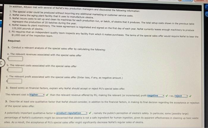 Present Value Analysis for Nora Special Sales Offer Relevant Analysis NoFat manufactures