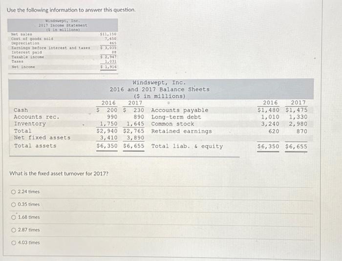 please help!!! Use the following information to answer this question. What is