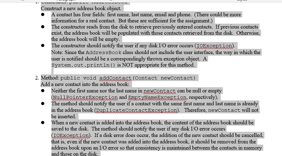 (java) Write a class that is called AddressBook, It has 5 methods: