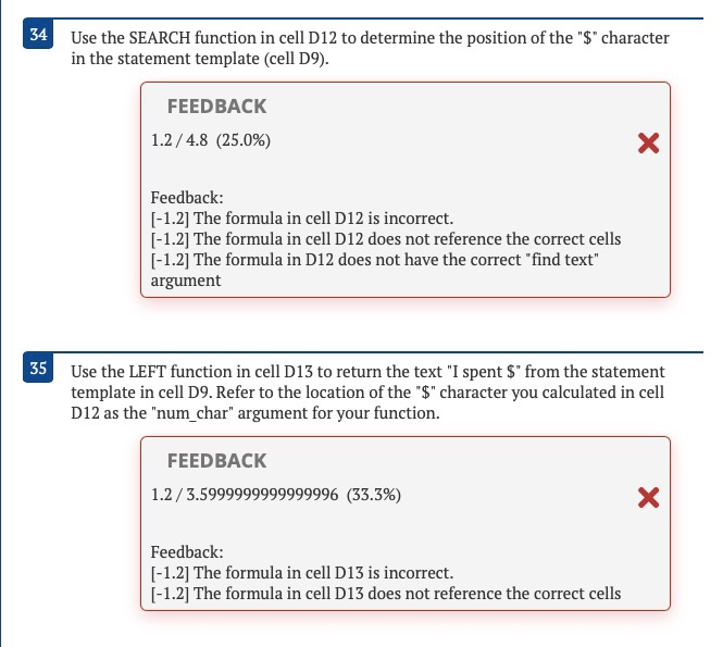 Also, the feedbacks that include the mistakes in the excel submission. Please,