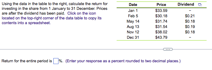  Using the data in the table to the right, calculate the