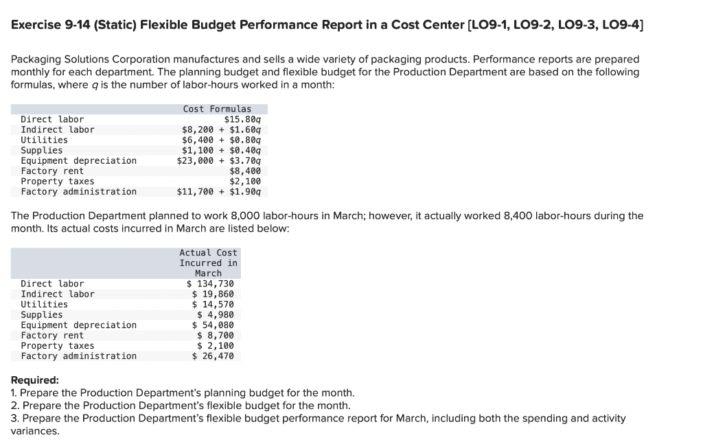 Answer the three required questions please! Thank you! Exercise 9-14 (Static) Flexible