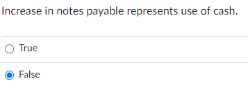  Increase in notes payable represents use of cash. True False Retained