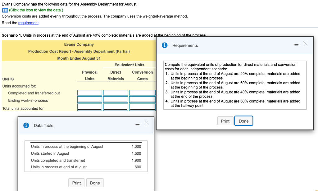 Please answer 1-4 Evans Company has the following data for the Assembly