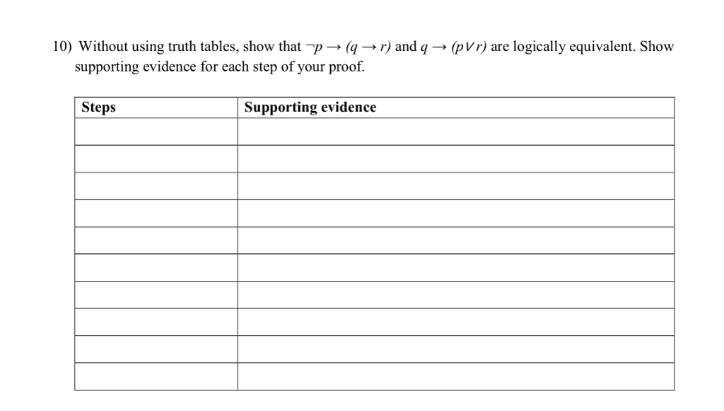  help me #DiscreteMath 10) Without using truth tables, show that p