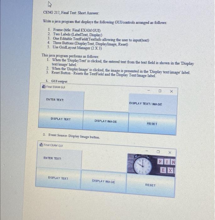  CENG 217, Final Test Short Answer: Write a java program that