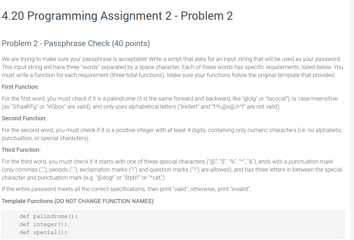 4.20 Programming Assignment 2 - Problem 2 Problem 2 - Passphrase