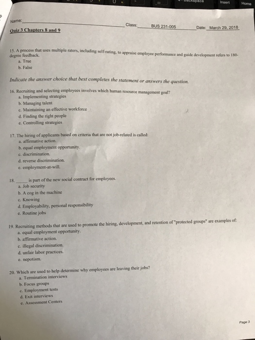  Insert Home Name Class BUS 231-005 Date: March 29, 2018 process
