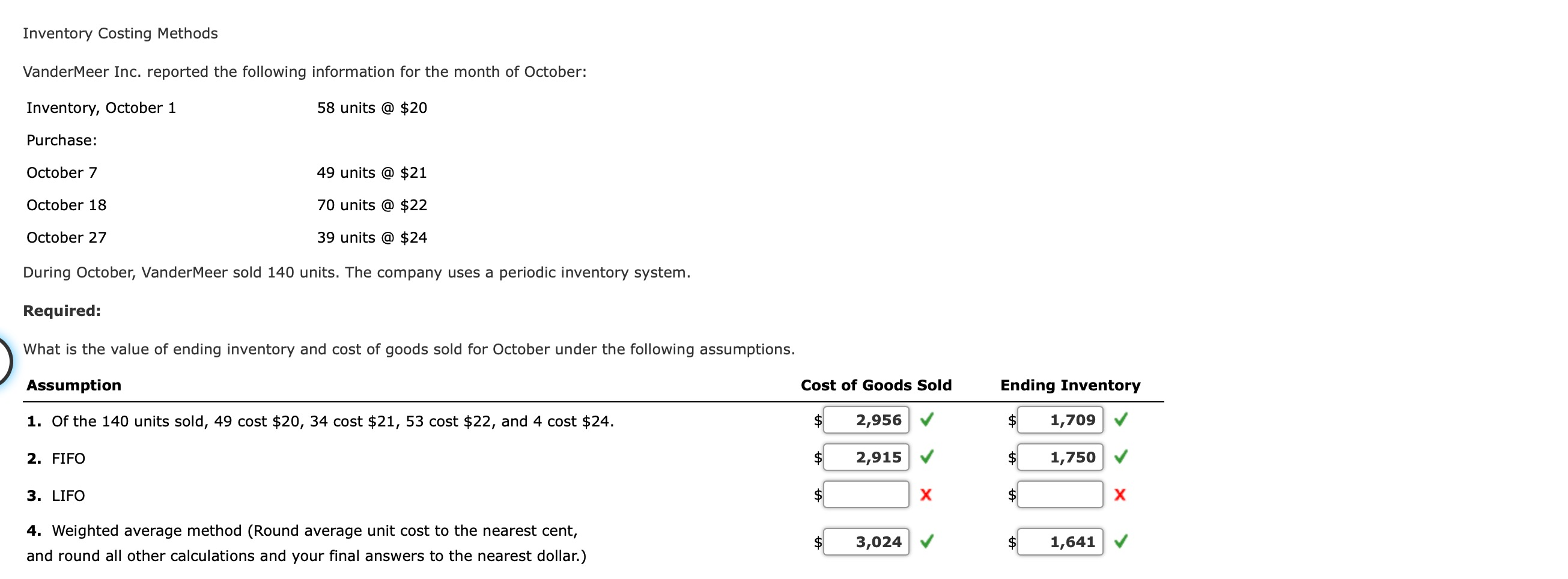 I need the two blank boxes answered with the solutions Inventory Costing