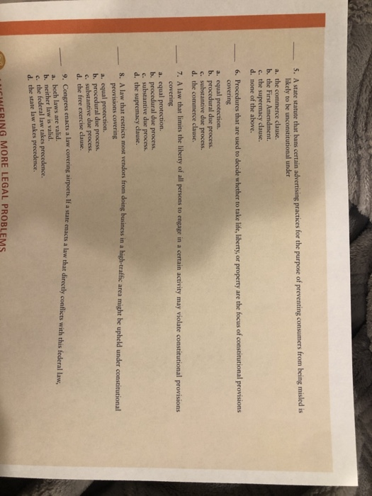  5. A state statute that bans certain advertising practices for the