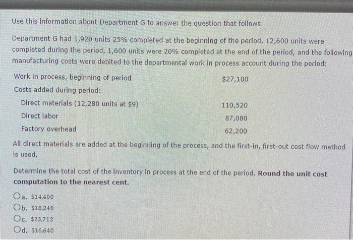  Use this information about Department G to answer the question that