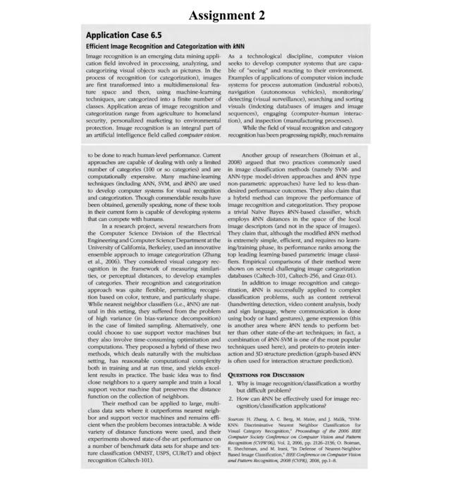 Assignment 2 Application Case 6.5 Efficient Image Recognition and Categorization with