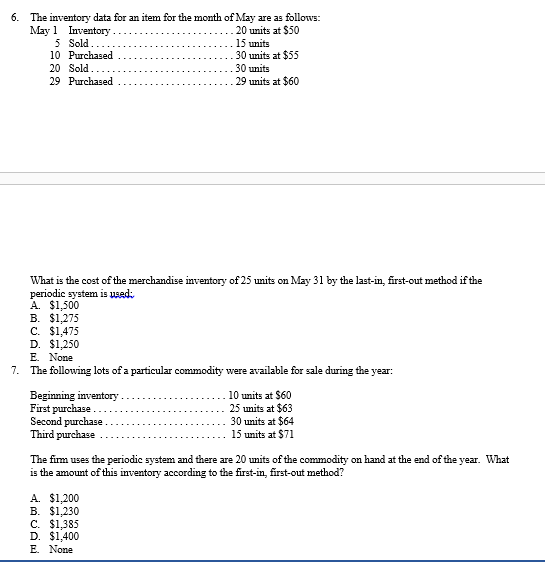 Help As soon as possible please, IN ACCOUNTING FORMAT: 6. The inventory
