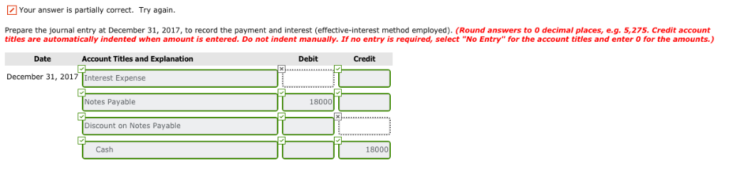 at December 31, 2017, to record the payment and interest (effective-interest method