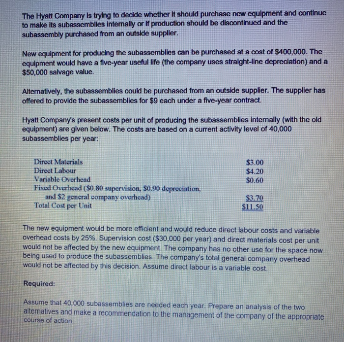  The Hyatt Company is trying to decide whether It should purchase