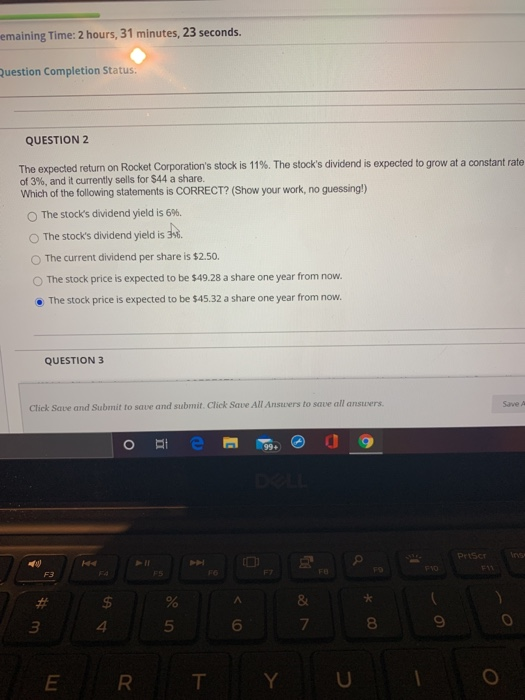  emaining Time: 2 hours, 31 minutes, 23 seconds. Question Completion Status: