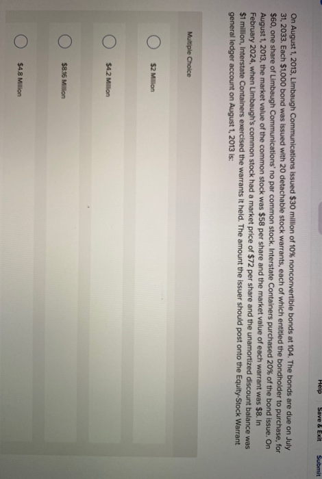  Help Save & Exit Submit On August 1, 2013, Limbaugh Communications