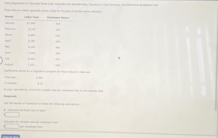  Using Regression to Calculate Fixed Cost, Calculate the Variable Rate, Construct