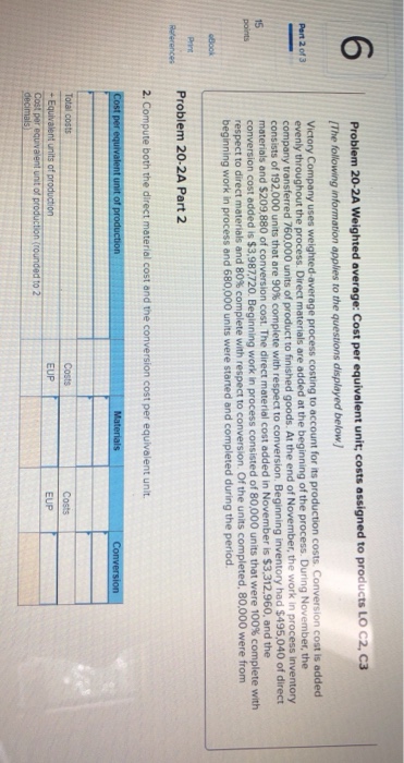 6 Problem 20-2A Weighted average: Cost per equivalent unit; costs assigned