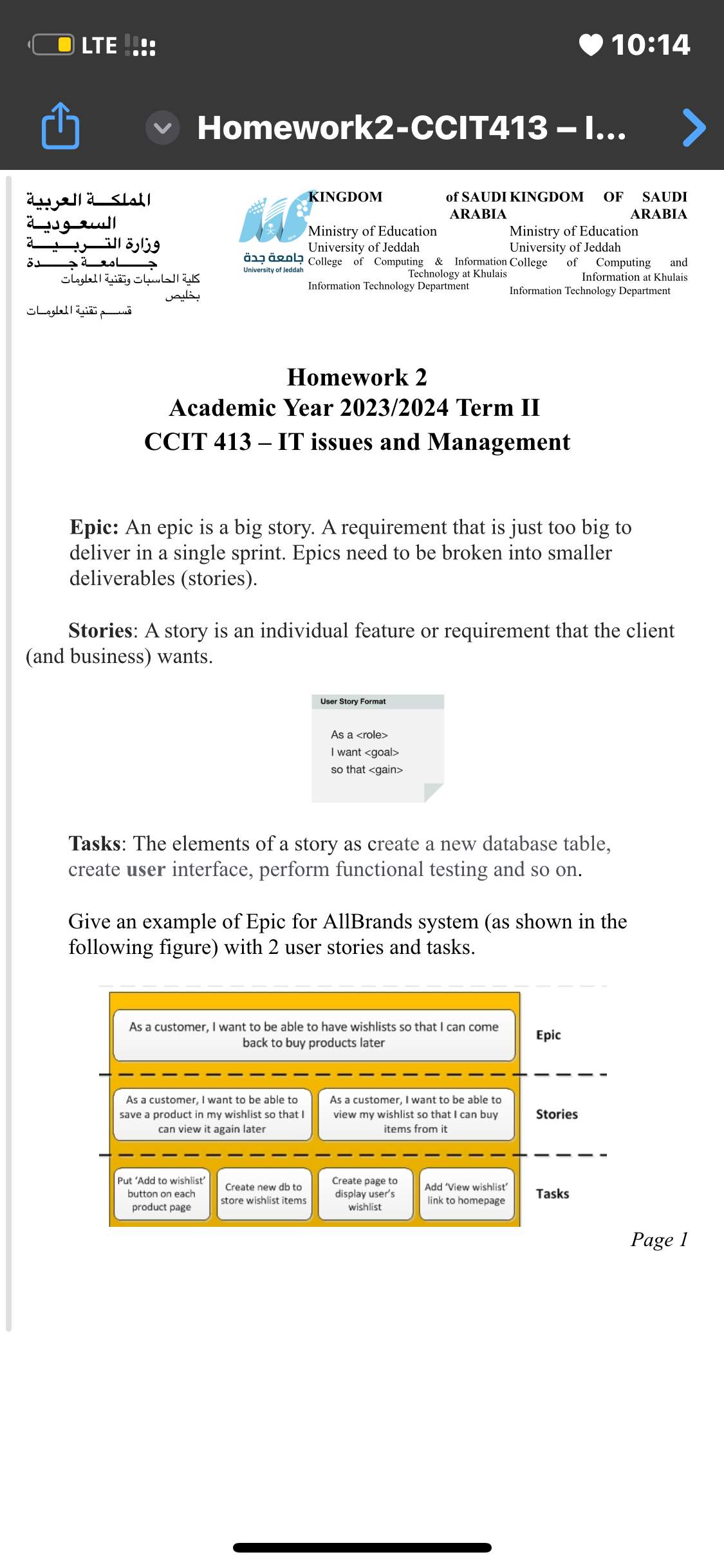  LTE 10:14 Homework 2-CCIT413- l... KINGDOM Ministry of Education University of