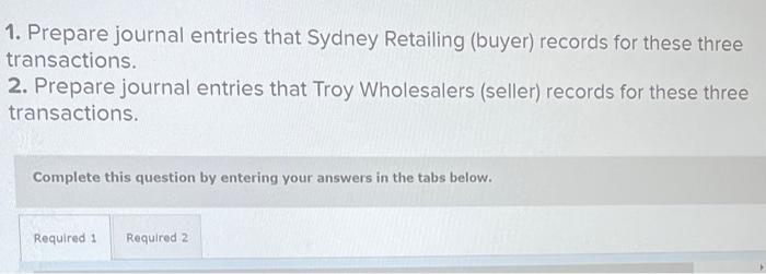 2 Joints Sydney Retailing (buyer) and Troy Wholesalers (seller) enter into the