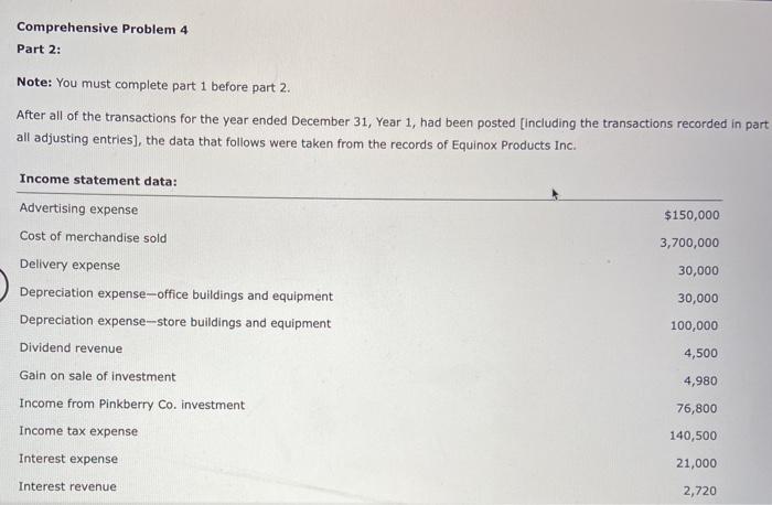  Comprehensive Problem 4 Part 2: Note: You must complete part 1