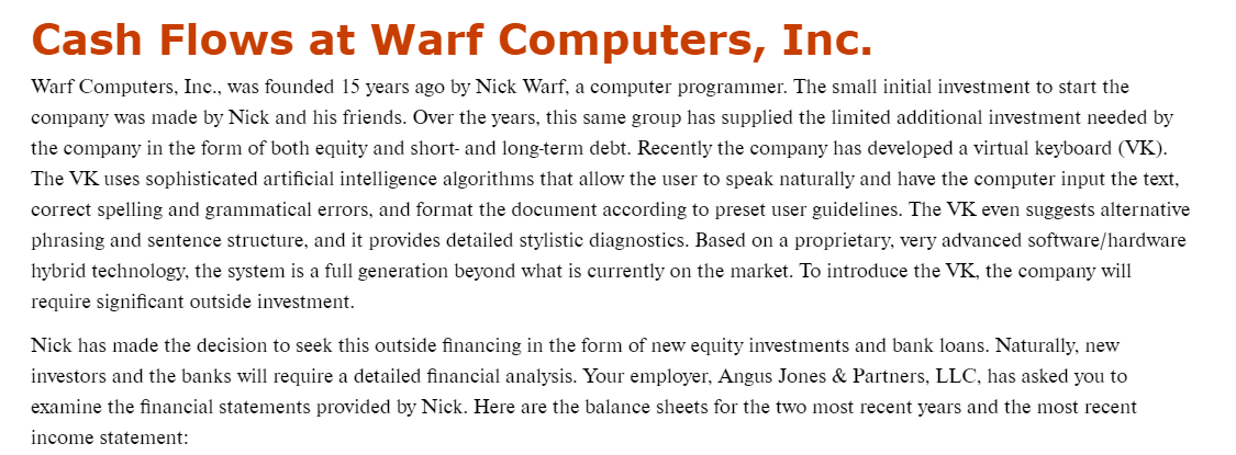 Cash Flows at Warf Computers, Inc. Warf Computers, Inc., was founded