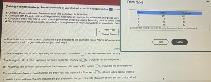 arithmetic and the geometric mean rates of return for the entire three