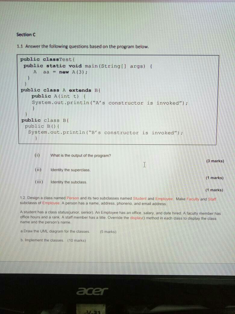  Section C 1.1 Answer the following questions based on the program