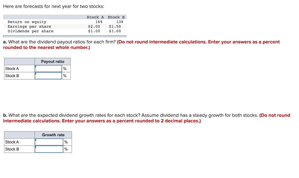  Here are forecasts for next year for two stocks: a. What