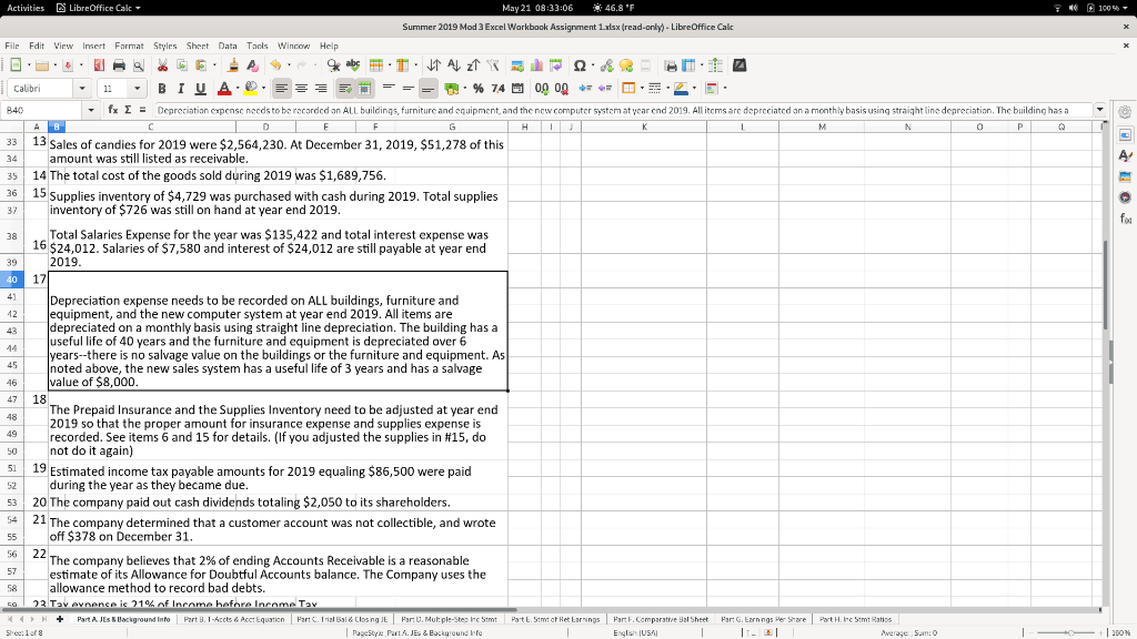 was able to make the Balance Sheet ending Dec 31, 2018. But