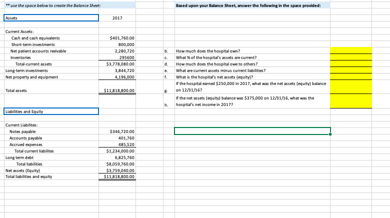 Based on the Balance Sheet answer the following questions. *Please type