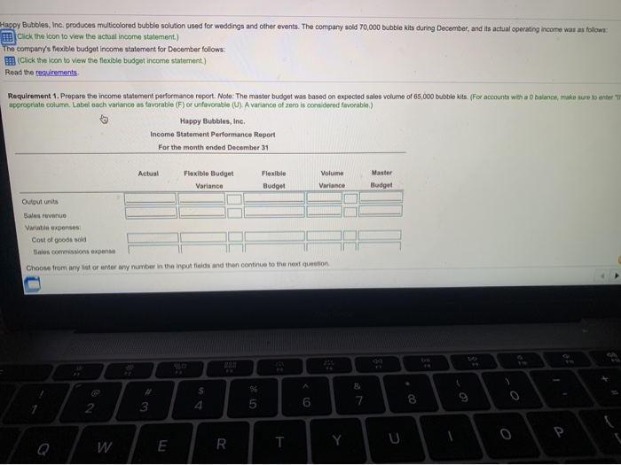  Please complete the income statement performance report Happy Bubbles, Inc. produces