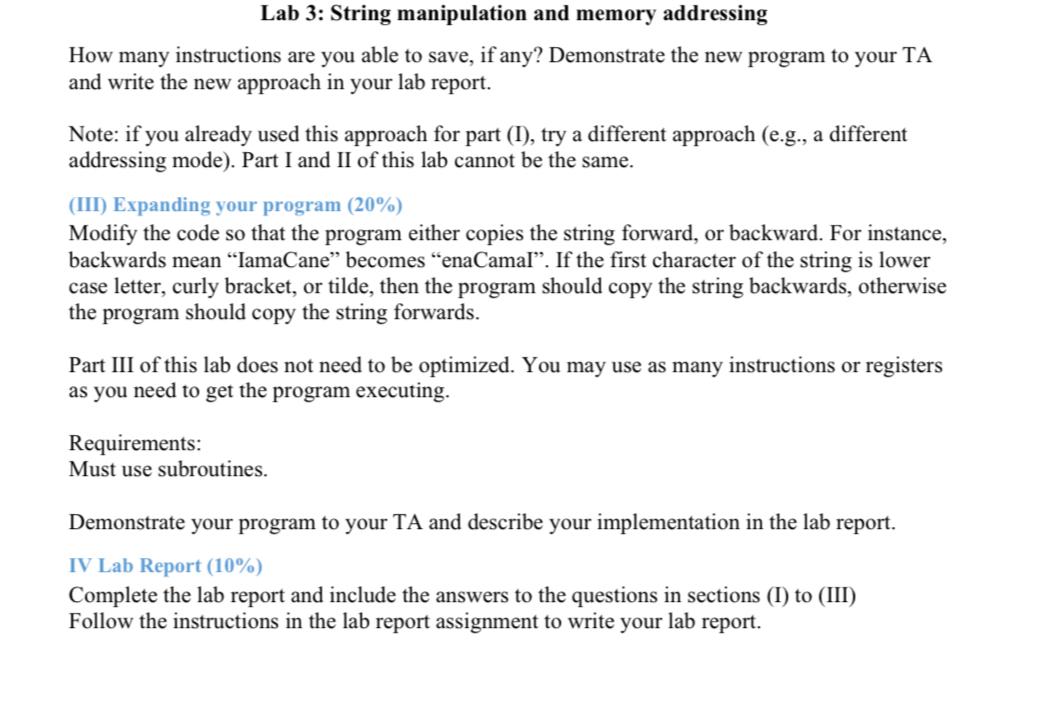  Lab 3: String manipulation and memory addressing Objective The objective of