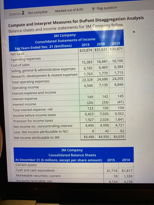 Compute and Interpret Measures for DuPont Disaggregation Analysis Balance sheets and income