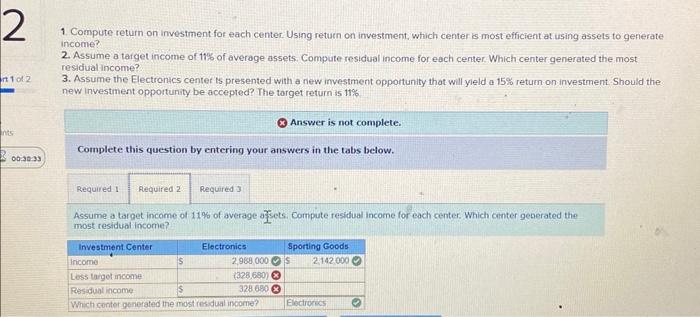 PLEASE HELP URGENT 1. Compute return on investment for each center Using