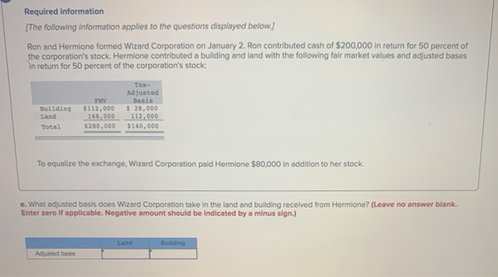 and adjusted bases in return for 50 percent of the corporation's stock: