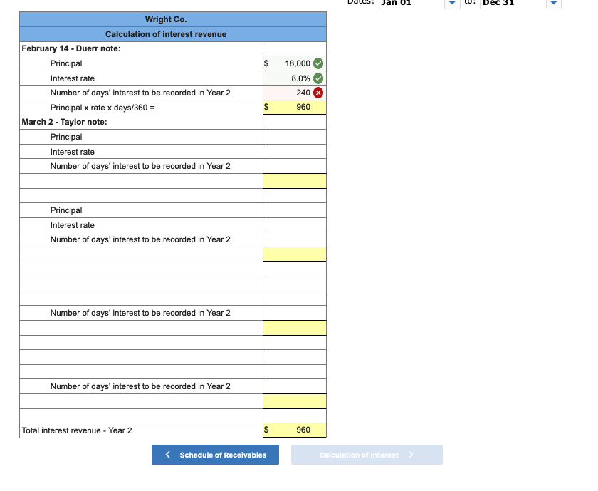 accrued interest on the Duerr note. 31 Year 2 Feb. 14 Mar.