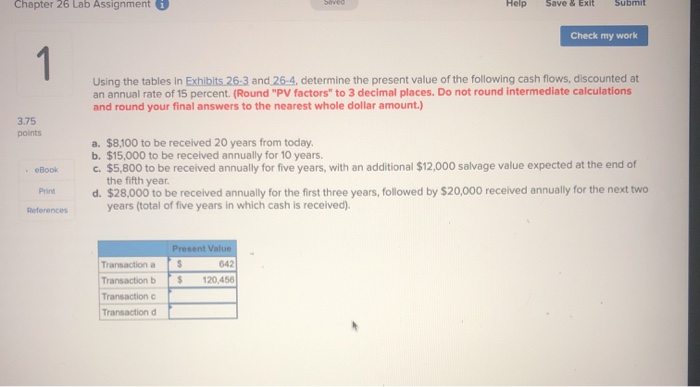 Chapter 26 Lab Assignment Help Save & Exit Submit Check my