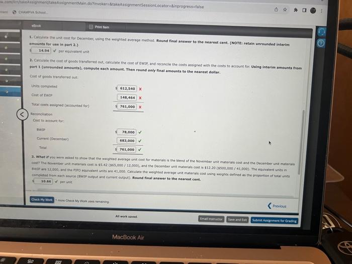 equivalent unies schedule and cost information for its Sewing Department for the