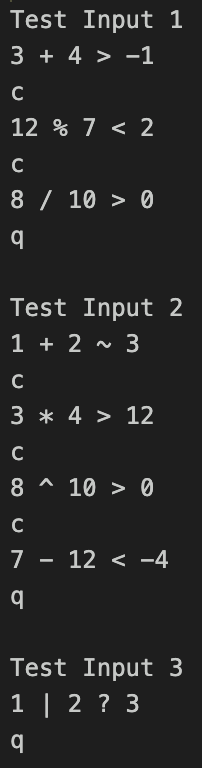 Program Purpose - Check relational expressions for correctness. The program should accept