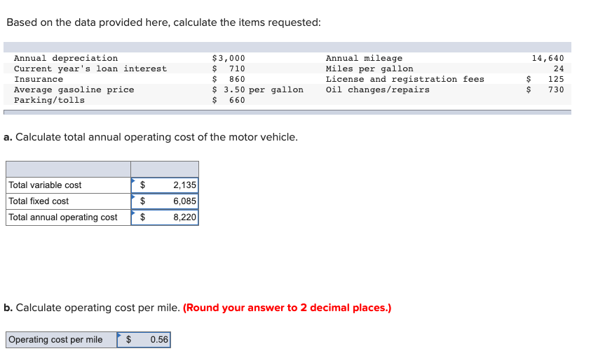  Based on the data provided here, calculate the items requested: Annual
