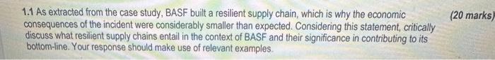  1.1 As extracted from the case study, BASF built a resilient